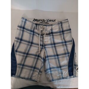 American Eagle Outfitters  Men's Shorts Sz. L  Zipper Pocket  Blue/White Plaid